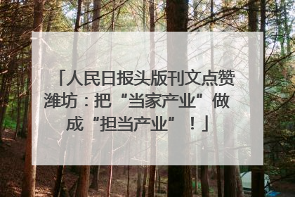 人民日报头版刊文点赞潍坊：把“当家产业”做成“担当产业”！