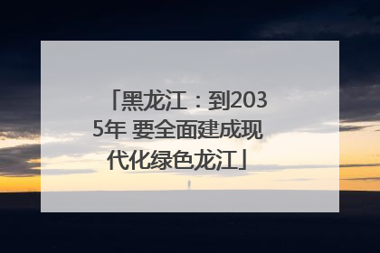 黑龙江：到2035年 要全面建成现代化绿色龙江